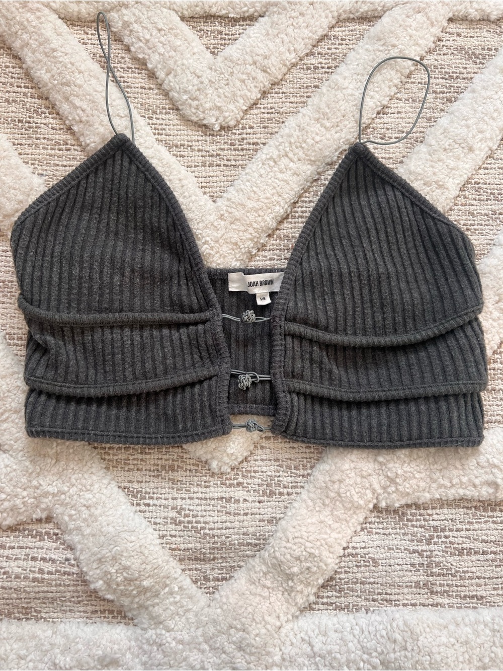 Joah Brown Cropped Triangle Luce Knit Bra Cami S/M Charcoal Grey - Picture 3 of 7